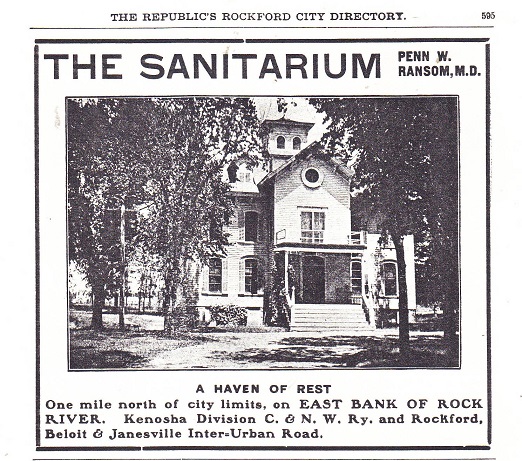 Ransom Sanitarium – 1903 photo/ad – RPL's Local History