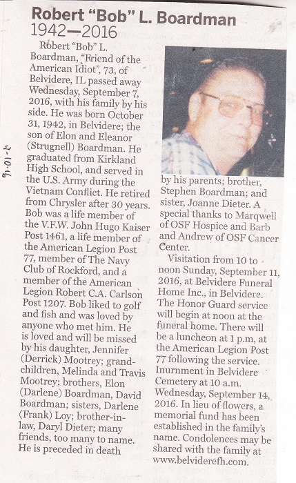 Robert “Bob” L. Boardman – 2016, obituary – RPL's Local History