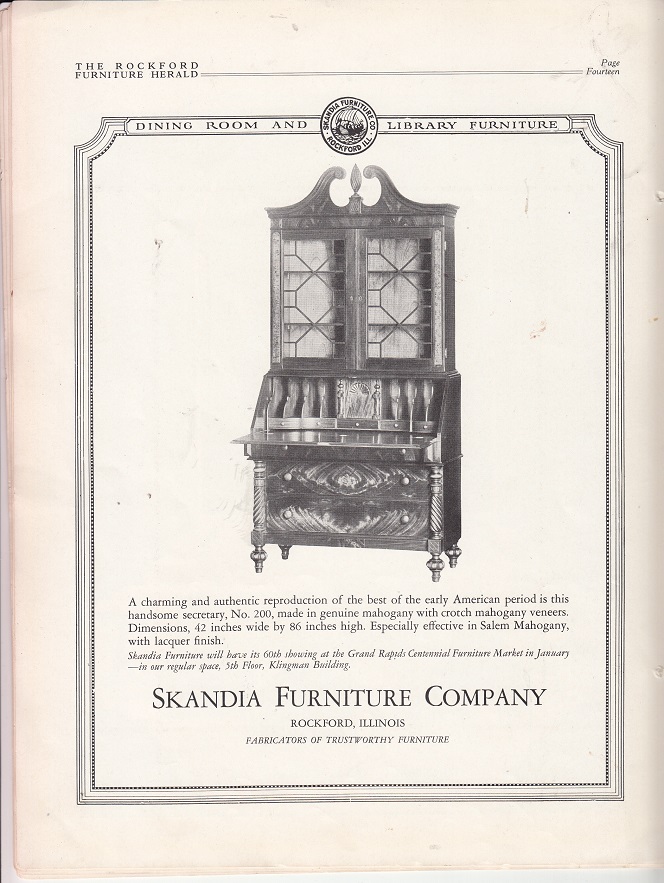 Skandia Furniture Co Ad No 200 December 1927 Rpl S Local